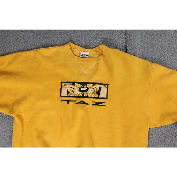Looney Tunes Sweatshirt Vintage Taz Large Small Face Yellow 1995 USA - Picture 3 of 14